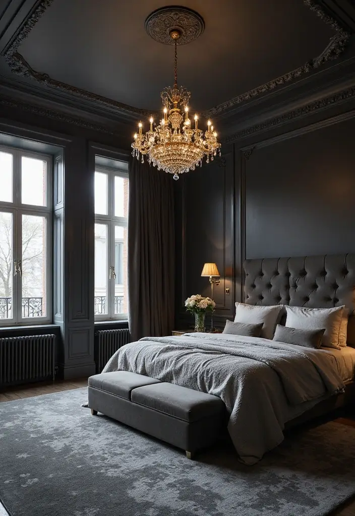 30 Dark Grey Carpet Bedroom Ideas That Feel Luxe & Modern - 29. Glamorous Finishes