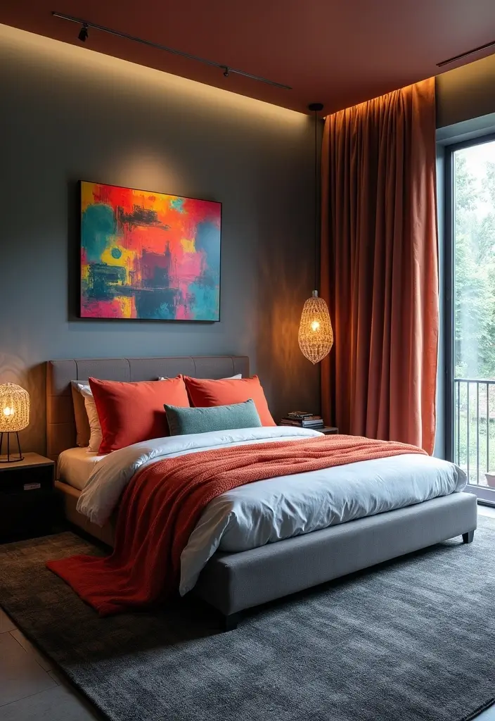 30 Dark Grey Carpet Bedroom Ideas That Feel Luxe & Modern - 4. Bold Color Accents