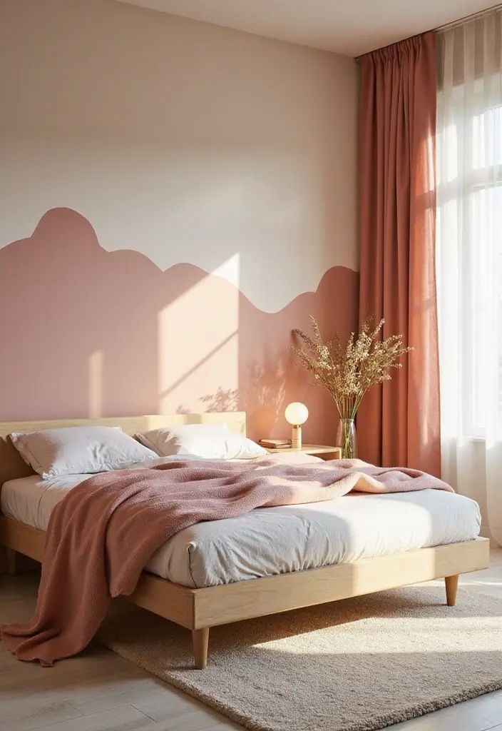 30 Modern Mid Century Bedroom Designs That Feel Timeless & Chic - 20. Soft Color Gradients