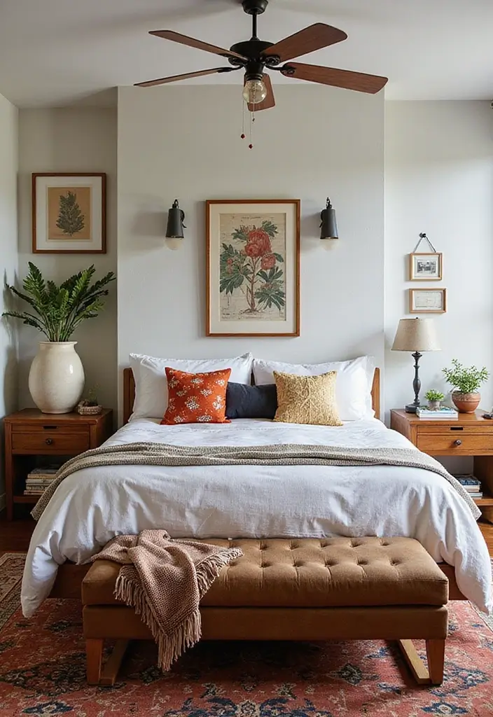 30 Modern Mid Century Bedroom Designs That Feel Timeless & Chic - 21. Eclectic Accessories