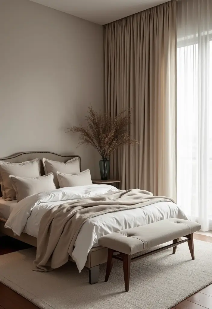 30 Modern Mid Century Bedroom Designs That Feel Timeless & Chic - 24. Elegant Drapery