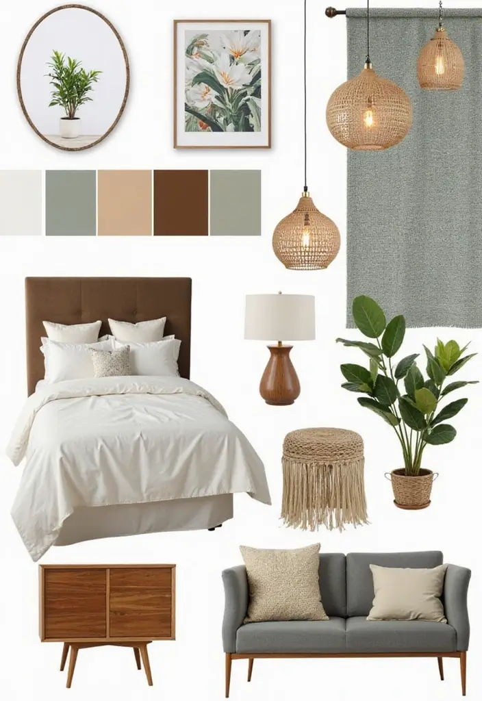 30 Modern Mid Century Bedroom Designs That Feel Timeless & Chic - 27. Mood Board Inspiration