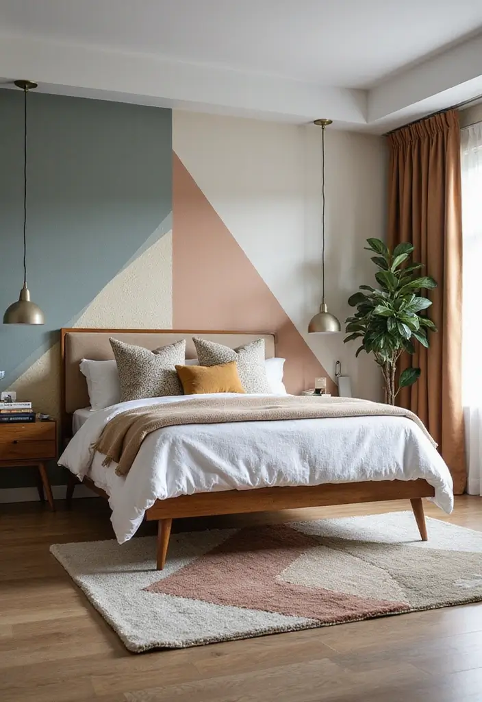 30 Modern Mid Century Bedroom Designs That Feel Timeless & Chic - 3. Geometric Patterns