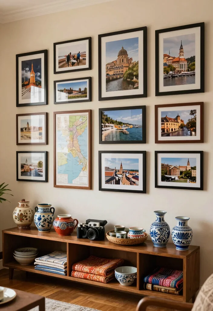 15 Afghan Living Room Ideas: Warm Textured and Cultural - 13. Personalize with Travel Memories 1