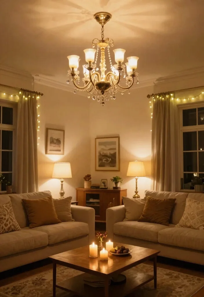 15 Afghan Living Room Ideas: Warm Textured and Cultural - 14. Use Warm Lighting to Set the Mood 1