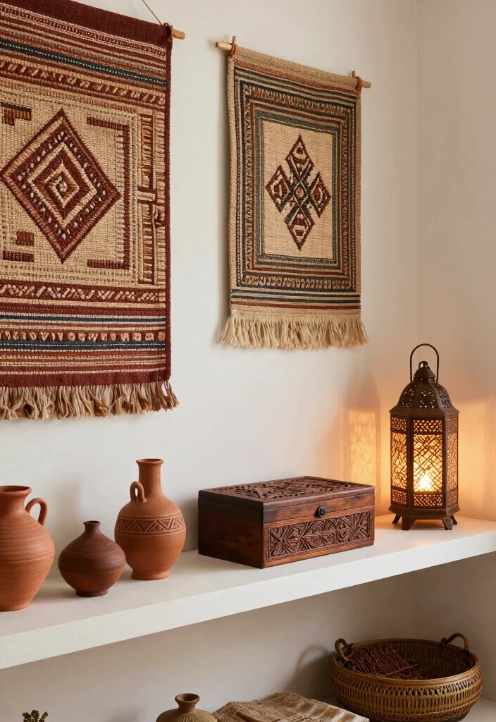 15 Afghan Living Room Ideas: Warm Textured and Cultural - 7. Incorporate Handmade Artisanal Pieces 1