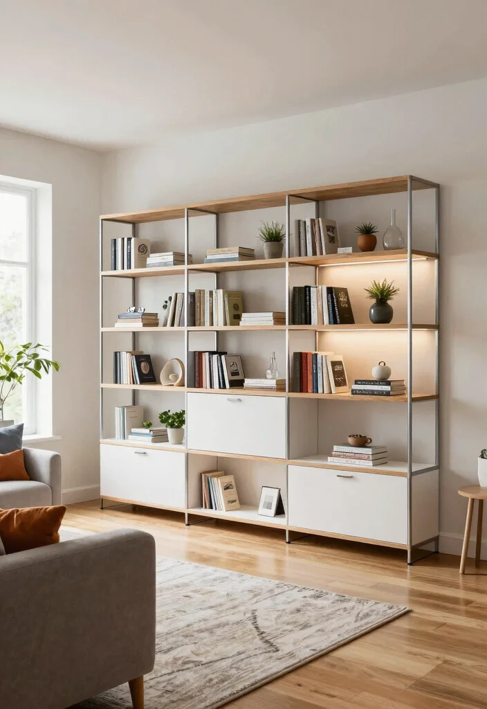 15 Bookcase Living Room Ideas: Stylish Storage and Display - 1. Modular Magic 1