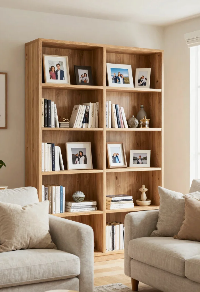 15 Bookcase Living Room Ideas: Stylish Storage and Display - 15. Personal Touch 1