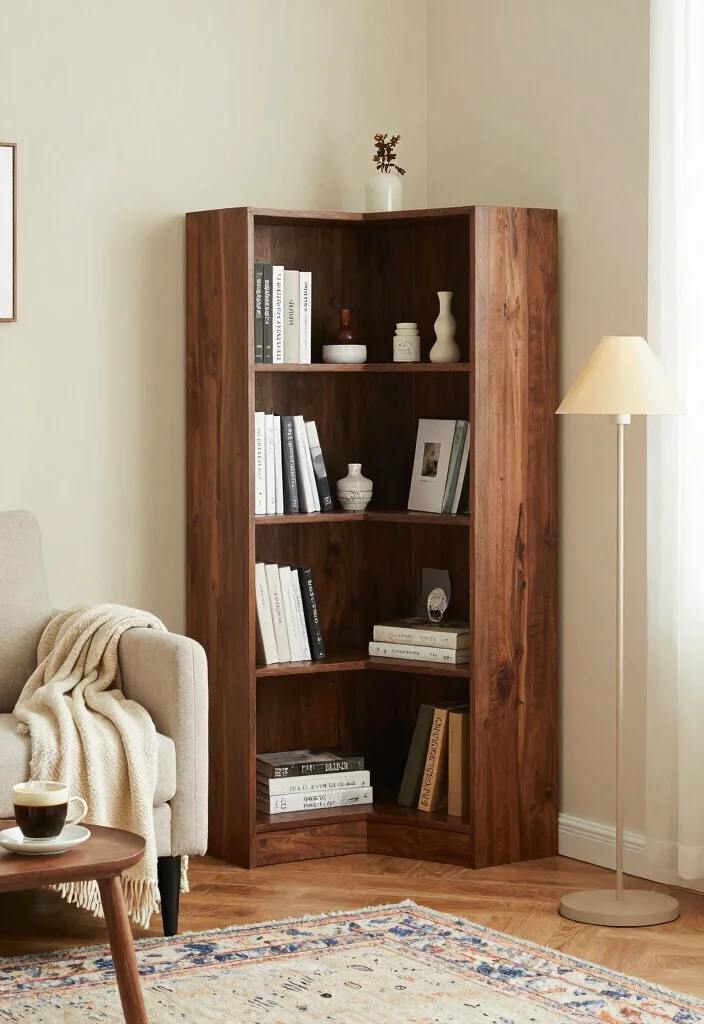 15 Bookcase Living Room Ideas: Stylish Storage and Display - 4. Corner Charm 1
