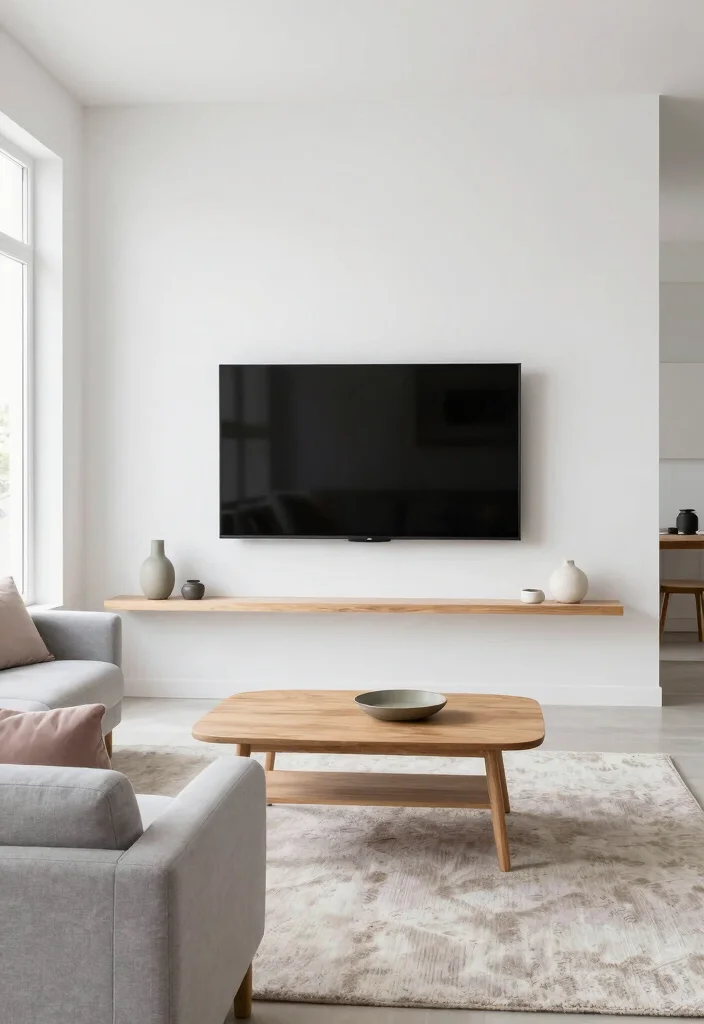 15 Cozy Living Room With TV Ideas Comfortable and Inviting - 1. Minimalist Charm with a Twist 1