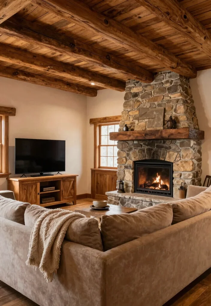 15 Cozy Living Room With TV Ideas Comfortable and Inviting - 10. Rustic Cabin Feel 1