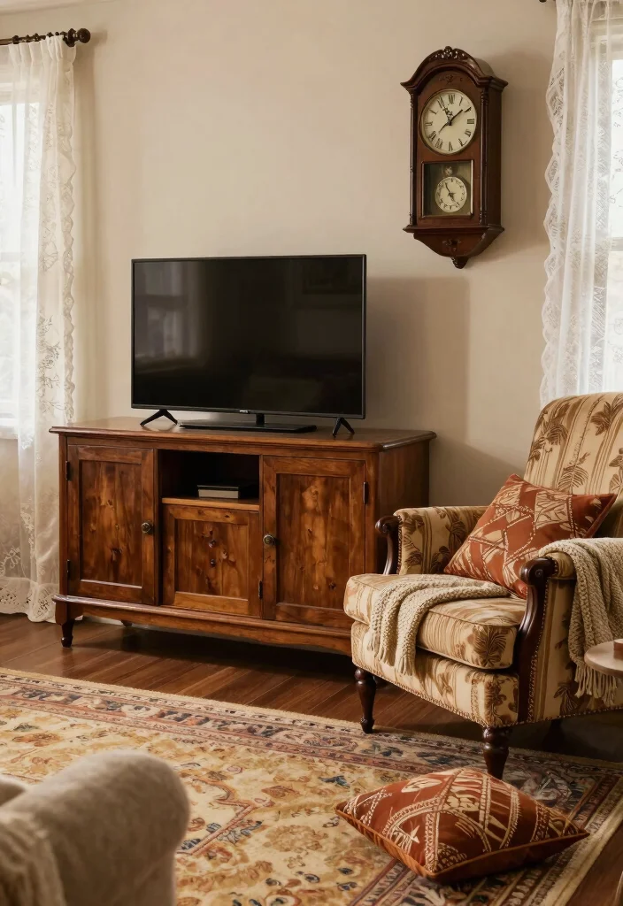 15 Cozy Living Room With TV Ideas Comfortable and Inviting - 2. Vintage Comfort 1