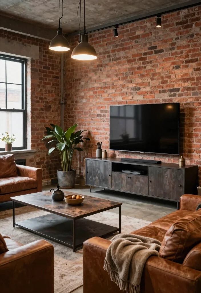15 Cozy Living Room With TV Ideas Comfortable and Inviting - 5. Industrial Chic 1