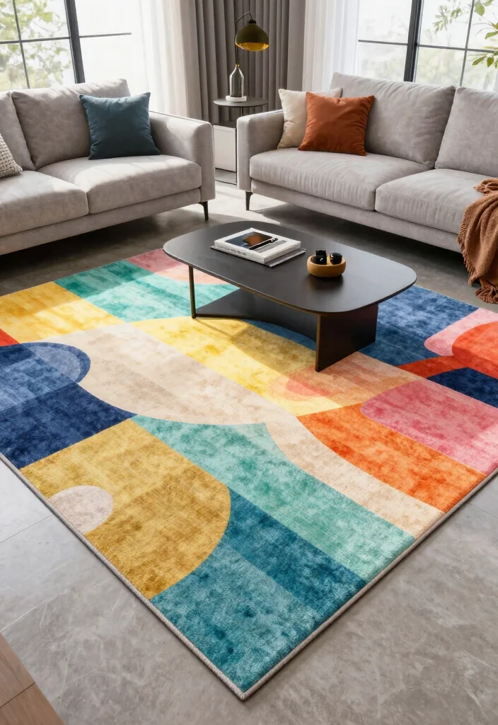 15 Electric Living Room Ideas: Modern, Sleek, and Functional - 13. Interactive Area Rugs 1