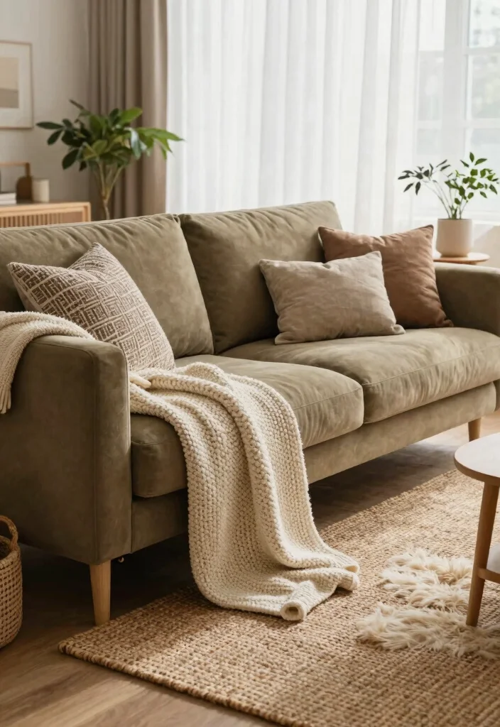 15 Khaki Living Room Ideas: Soft Neutral and Calm - 1. Soft Textured Layers 1