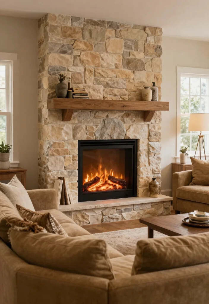 15 Khaki Living Room Ideas: Soft Neutral and Calm - 12. Cozy Fire Element 1