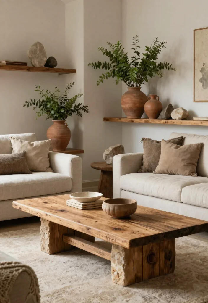 15 Khaki Living Room Ideas: Soft Neutral and Calm - 14. Incorporate Natural Elements 1