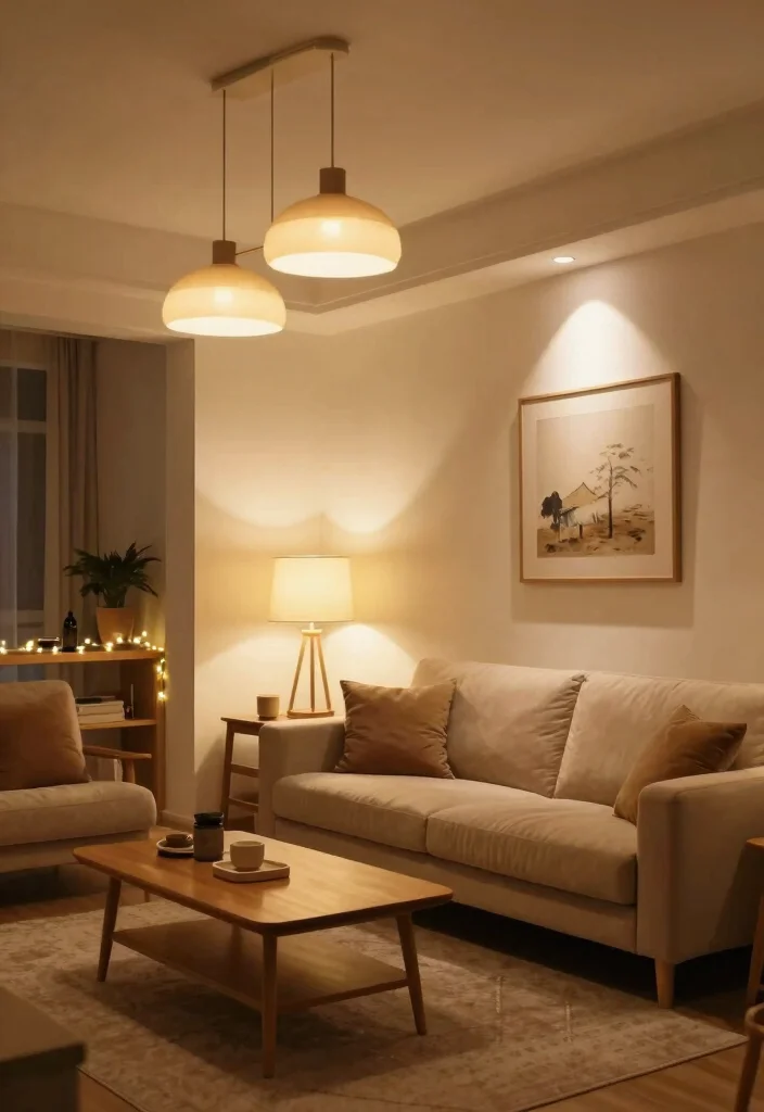 15 Khaki Living Room Ideas: Soft Neutral and Calm - 7. Layered Lighting Options 1