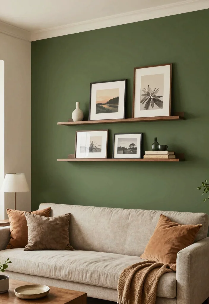 15 Khaki Living Room Ideas: Soft Neutral and Calm - 9. Earthy Accent Wall 1