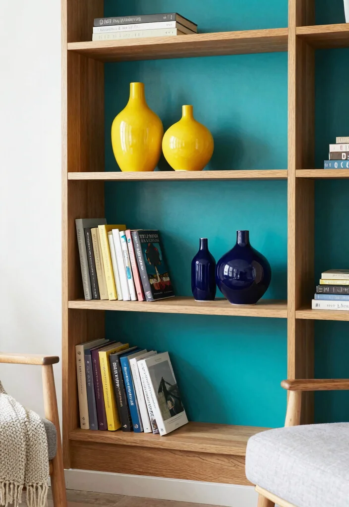 15 Living Room Bookshelves Decor Ideas Stylish and Layered - 1. Go for a Bold Color Palette 1