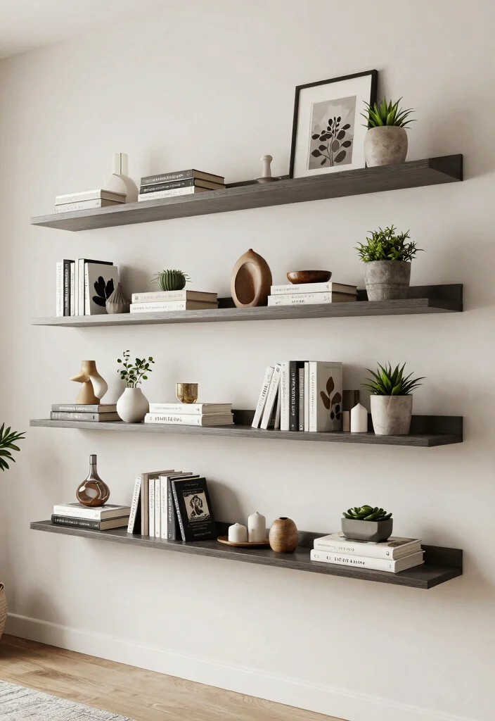 15 Living Room Bookshelves Decor Ideas Stylish and Layered - 10. Utilize Floating Shelves 1