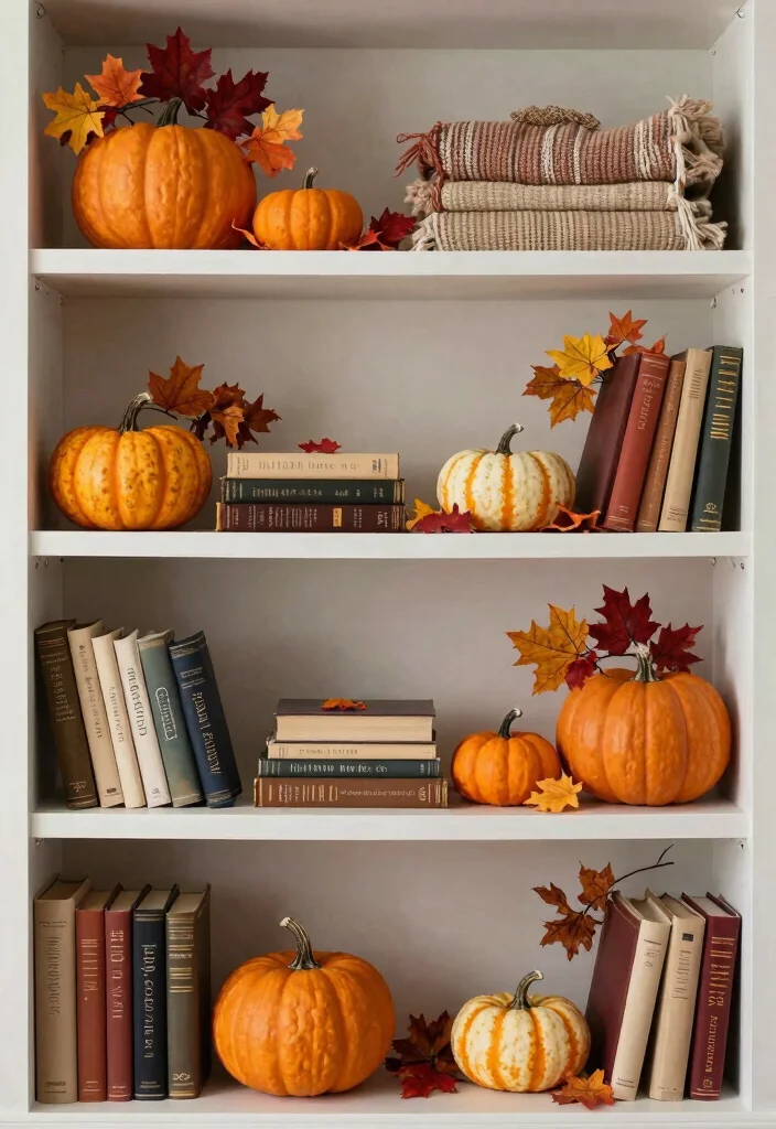 15 Living Room Bookshelves Decor Ideas Stylish and Layered - 13. Create a Seasonal Display 1