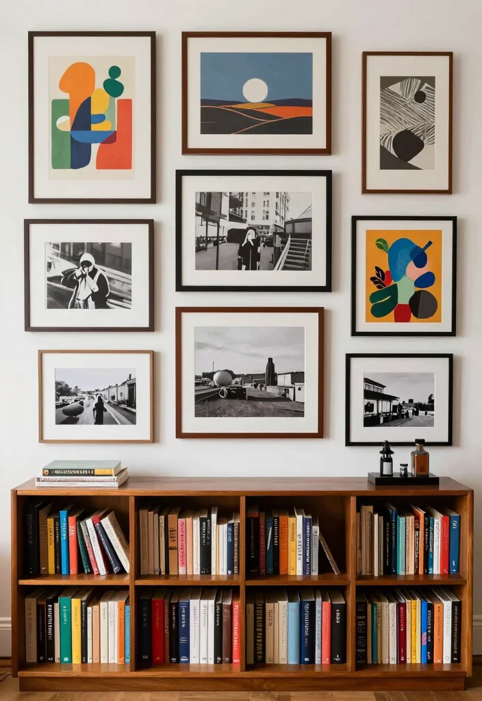 15 Living Room Bookshelves Decor Ideas Stylish and Layered - 15. Incorporate a Gallery Wall 1