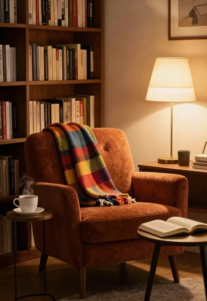 15 Living Room Bookshelves Decor Ideas Stylish and Layered - 7. Create a Cozy Reading Nook Nearby 1