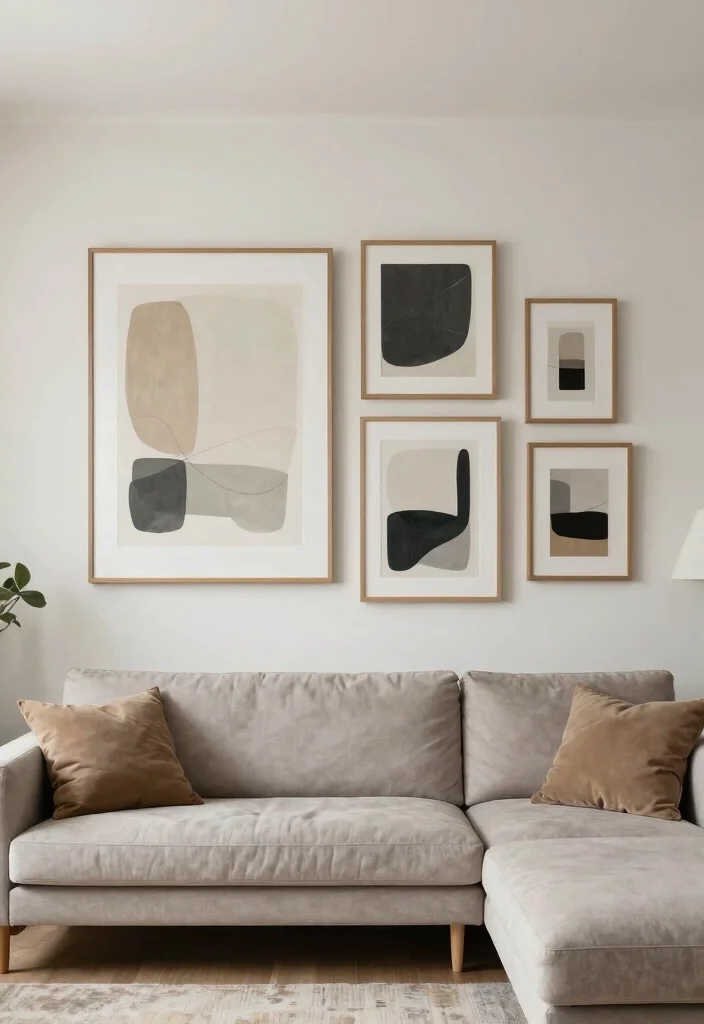 15 Living Room Den Ideas for Relaxed Multi-Purpose Spaces - 13. Minimalist Wall Art 1