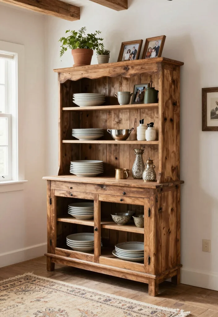 15 Living Room Hutch Ideas: Classic Storage Style - 1. Rustic Farmhouse Charm 1