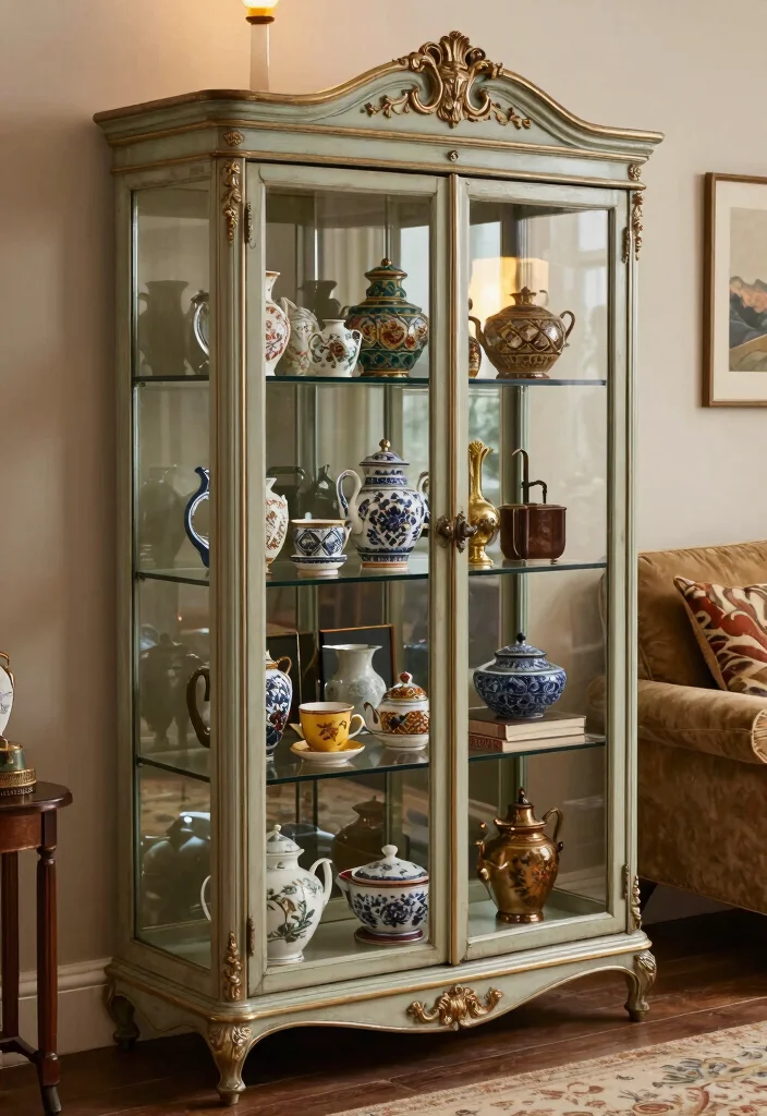 15 Living Room Hutch Ideas: Classic Storage Style - 3. Vintage Glass Display Hutch 1
