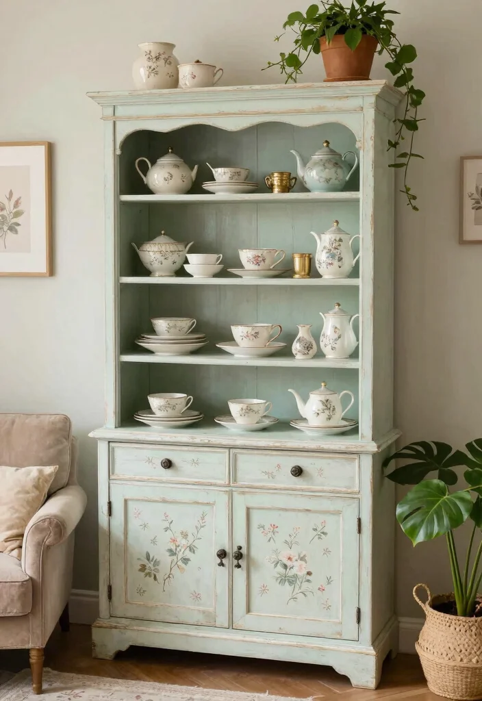 15 Living Room Hutch Ideas: Classic Storage Style - 6. Shabby Chic Hutch 1