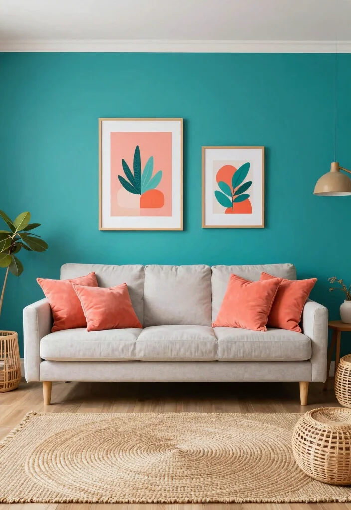 15 Living Room Palette Ideas Harmonious Color Schemes - 10. Vibrant Teals and Coral Hues 1