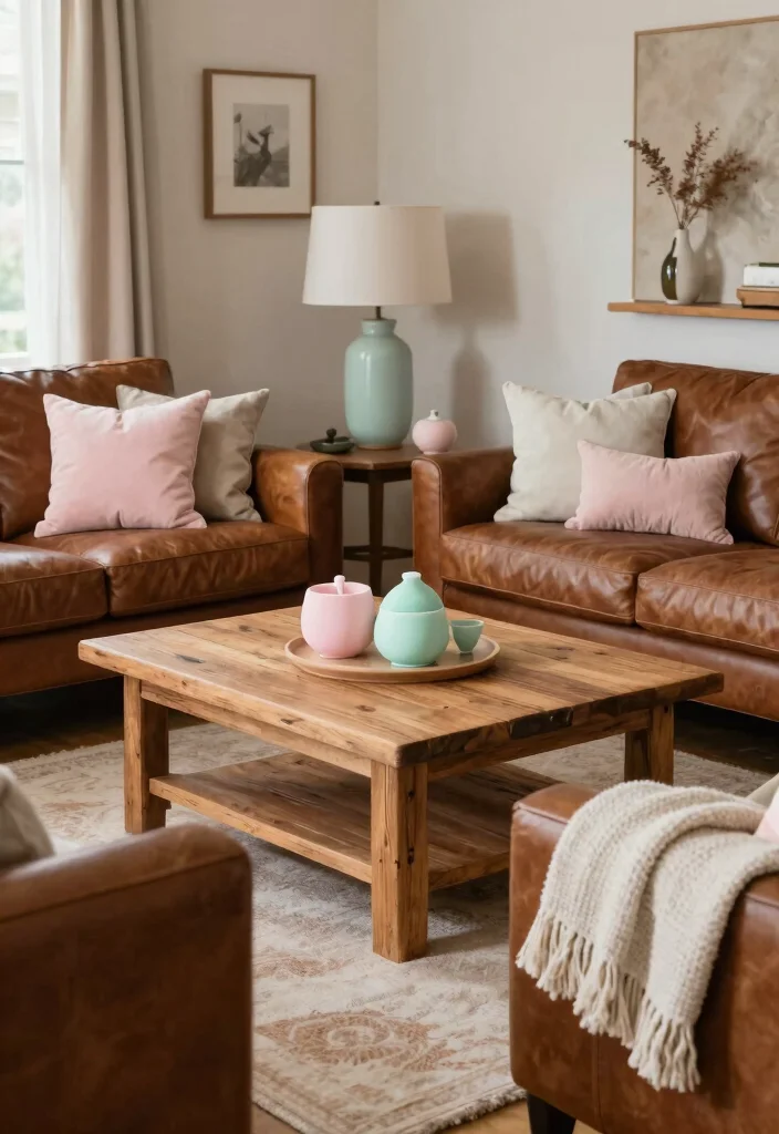 15 Living Room Palette Ideas Harmonious Color Schemes - 13. Rustic Brown with Soft Pastels 1