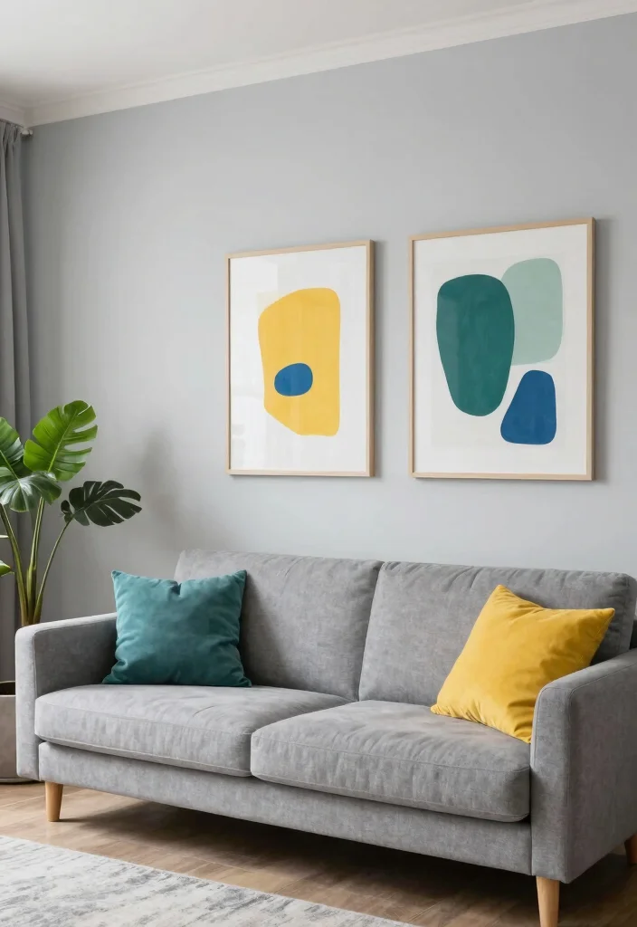 15 Living Room Palette Ideas Harmonious Color Schemes - 9. Soft Grays with Pops of Color 1