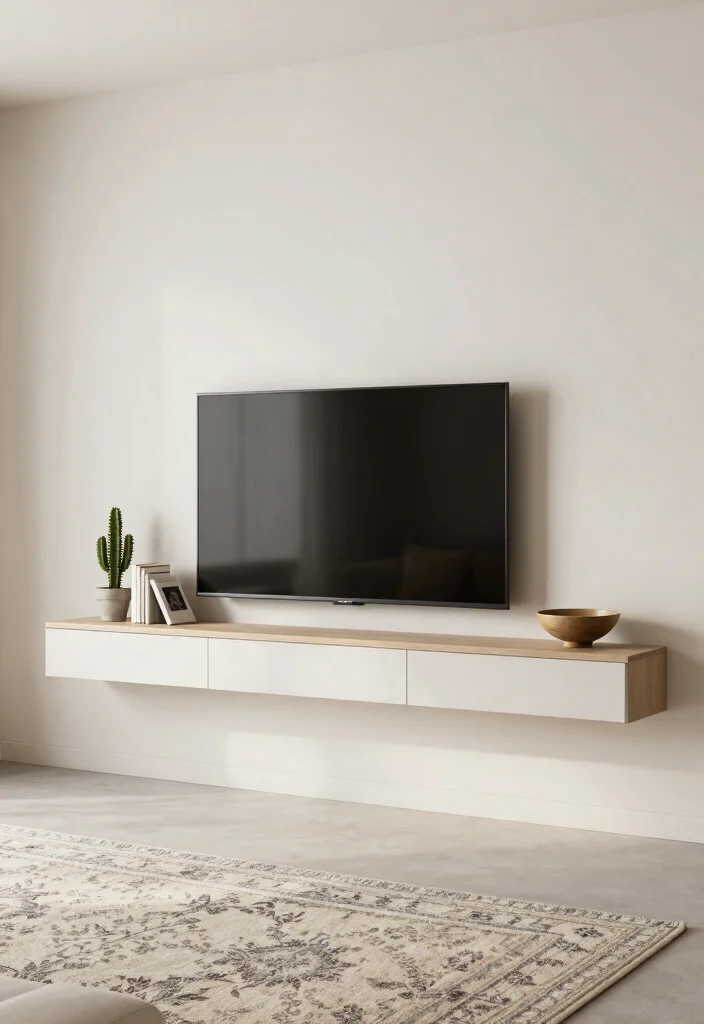 15 Living Room Stand Ideas Functional Media Styling - 1. Floating Media Shelf 1