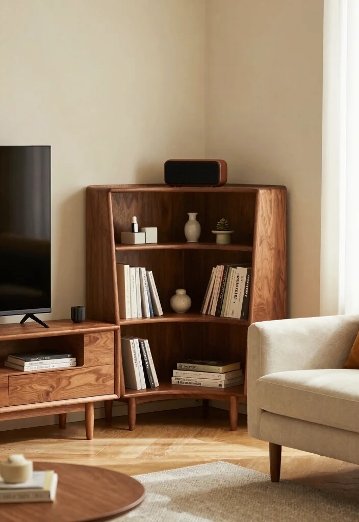 15 Living Room Stand Ideas Functional Media Styling - 2. Corner Media Stand 1