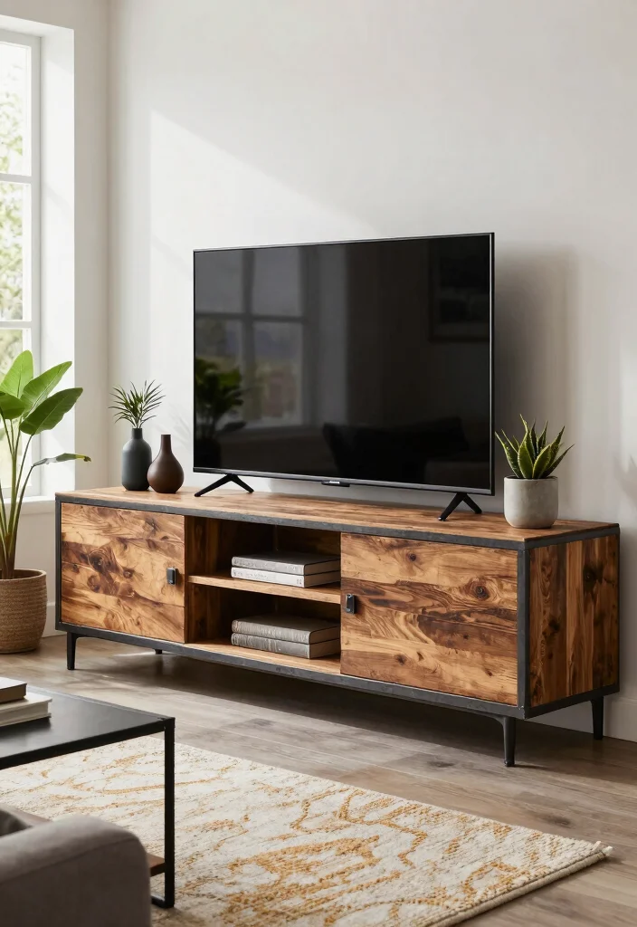 15 Living Room Stand Ideas Functional Media Styling - 5. Industrial-Style Media Stand 1