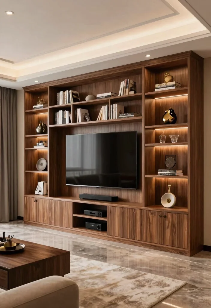 15 Living Room Stand Ideas Functional Media Styling - 7. Custom-Built Media Unit 1