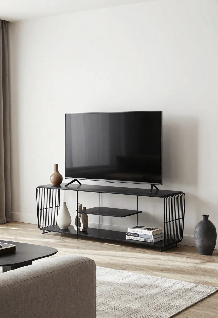 15 Living Room Stand Ideas Functional Media Styling - 8. Wireframe Media Stand 1