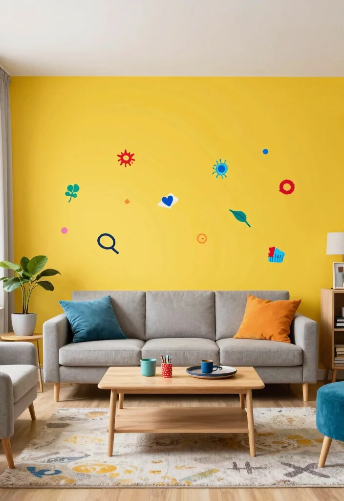 15 Living Room With Kids Area Ideas Stylish and Practical - 12. Bright Accent Walls 1