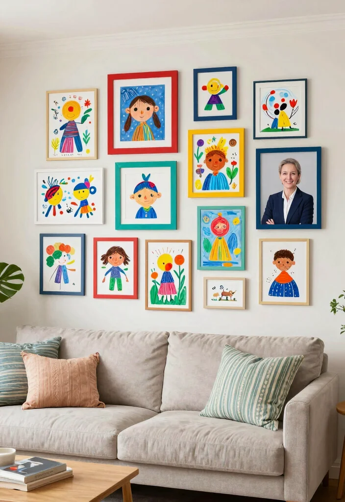15 Living Room With Kids Area Ideas Stylish and Practical - 6. Artistic Wall Displays 1