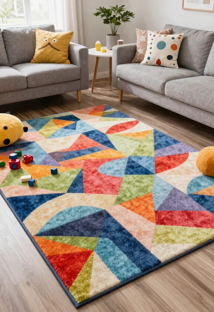 15 Living Room With Kids Area Ideas Stylish and Practical - 7. Colorful Carpet Choices 1
