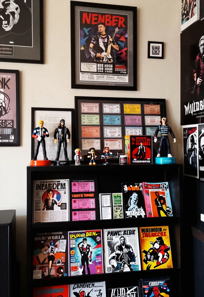 15 Punk Living Room Ideas: Bold Rebellious Style - 10. Pop Culture Memorabilia 1