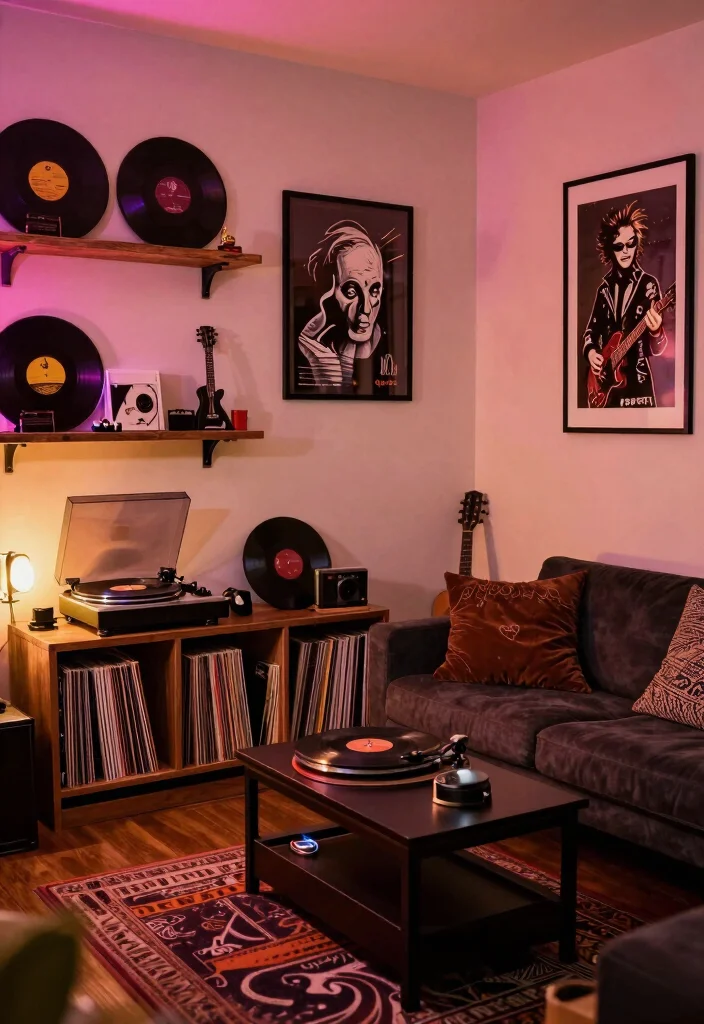 15 Punk Living Room Ideas: Bold Rebellious Style - 15. Incorporate Music Elements 1