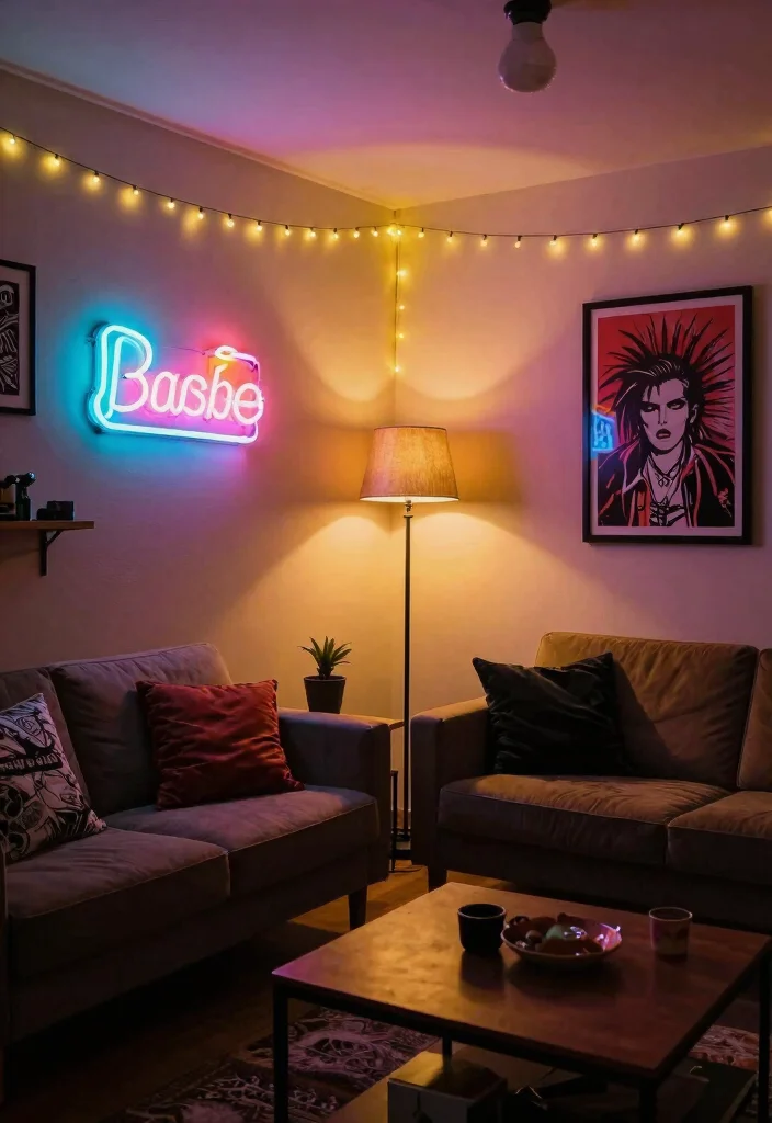 15 Punk Living Room Ideas: Bold Rebellious Style - 3. Creative Lighting Solutions 1
