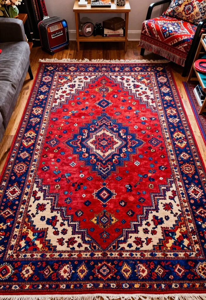 15 Punk Living Room Ideas: Bold Rebellious Style - 5. Statement Rugs 1