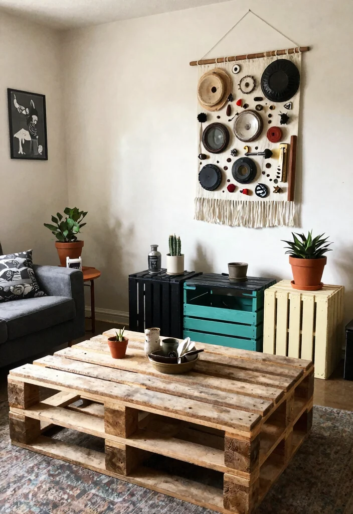 15 Punk Living Room Ideas: Bold Rebellious Style - 9. Upcycled and DIY Decor 1