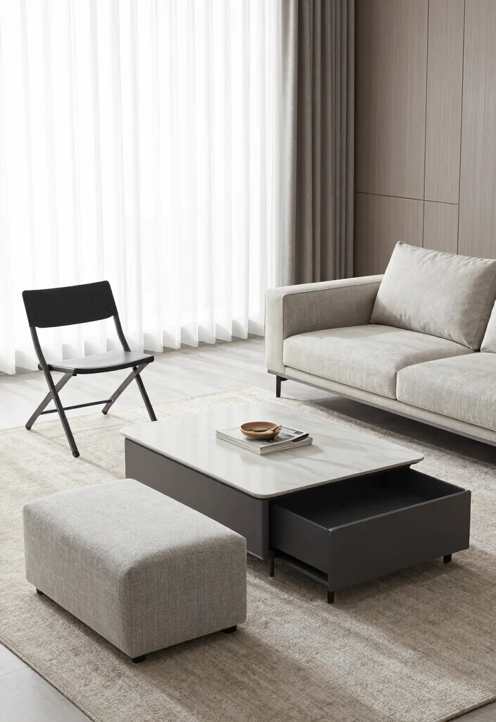 15 Split Living Room Ideas Zoned and Functional - 3. Multifunctional Furniture is Key 1