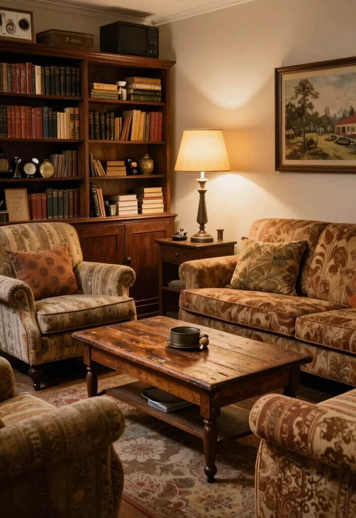 15 Village Living Room Ideas: Rustic Cozy Charm - 3. Vintage Furnishings 1